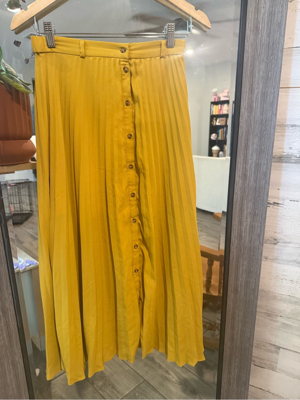 Love Tree Mustard Pleated Button-Front Maxi Skirt